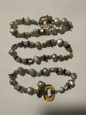 Silpada Silver Pearl and Amber Accent Stretch Bracelet Set